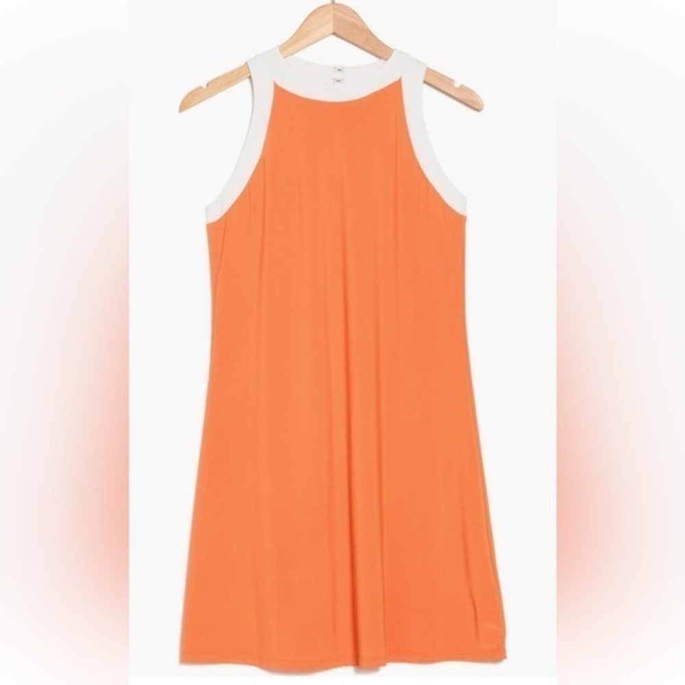 TASH AND SOPHIE 60s Bright Orange White Contrast Trim Jersey Knit Dress::NWT::